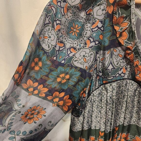 Trinity 100% Silk Blouse Women's Size M Floral V-Neck 3/4 Sleeve Elastic Waist - Picture 6 of 9